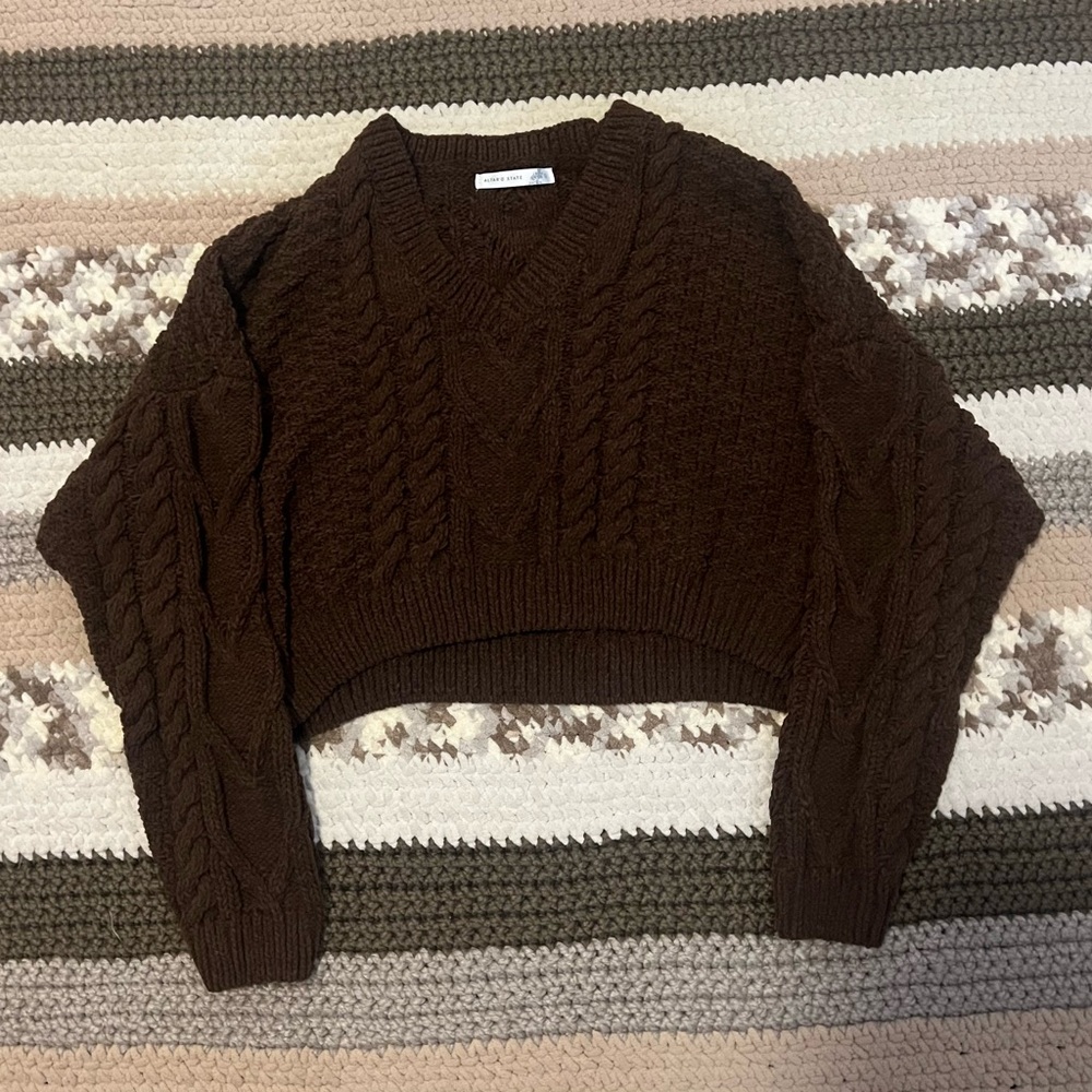 Altar'd State Chocolate V-Neck Sweater
